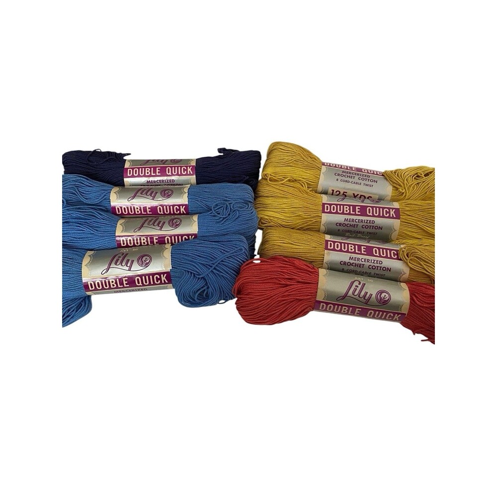 Vtg Lot 8 Skeins Lily Double Quick Crochet Cotton 125 Yds 8 Cord Cable Twist